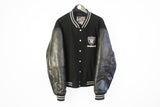 Vintage Raiders Los Angeles Varsity Jacket XLarge black wool and leather big logo 90's style Football NFL sport bomber coat