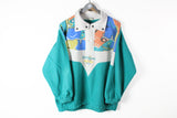 Vintage Fleece Half Zip XSmall / Small green white multicolor 90s retro ski sweater sport snowboard women's
