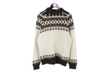 vintage RUNOX Scandinavian Wool Sweater icelandic style beige brown authentic winter geometric pattern rare retro men's hipster cardigan 80s
