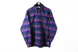 Vintage Fleece Shirt Large multicolor abstract pattern 90s ski sweater