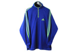 vintage ADIDAS mens hafl zip sweatshirt authentic rare retro sweat Size XL neon green blue hipster sport wear 90s 80s running outfit jumper