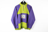 Vintage Sweatshirt 1/4 Zip Small retro style purple green 80s sport jumper