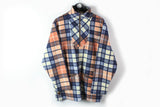 Vintage Fleece Half Zip Small plaid 90s blue orange pattern retro style ski sweater