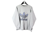 vintage ADIDAS ORIGINALS mens sweatshirt authentic rare retro sweat big logo Size M gray blue hipster rave sport wear 90s 80s running outfit