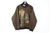 Vintage Lives In Uniform Sweatshirt Small striped pattern Medals won 90s sport style crewneck jumper