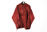 Vintage Fleece 1/4 Zip XLarge red 90s abstract floral pattern winter cozy sweater