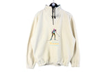 Vintage Fleece Medium size men's 1/4 zip winter sweater white big logo classic outdoor jacket warm ski sport extreme wear retro 90's style pulllover