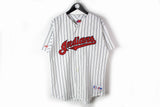 Vintage Indians Cleveland Jersey T-Shirt Large baseball white striped pattern big logo butto shirt 90s sport Majestic