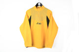 Vintage Asics Fleece 1/4 Zip Medium yellow abstract crazy pattern hipno print