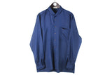 Vintage Valentino Shirt Large 90s silk blue blouse made in Italy retro classic shirt