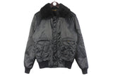 Vintage Wrangler Fly Jacket Large black bomber flying 90s retro polyester authentic USA jacket