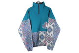 Vintage Fleece 1/4 Zip Large / XLarge blue abstract pattern 90s sport style winter sweater jumper