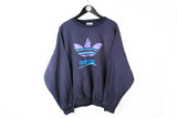 Vintage Adidas Sweatshirt Large big logo 90's navy blue cotton crewneck sportswear jumper