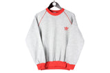 Vintage Adidas Sweatshirt Small gray red small logo 90s retro crewneck