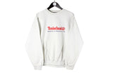 Vintage Timberland Sweatshirt Medium gray white big logo 90s embroidery sport style crewneck jumper