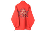 Vintage Fleece 1/4 Zip Large red abstract pattern tattoo 90s snowboard extreme sweater Chewan