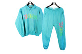 Vintage Hugo Boss Sport Suit (Sweatshirt + Pants) XSmall / Small green big logo 90's sport style cotton jumper and athletic sweatpants collared pullover Boss International bootleg