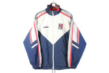 Vintage Diadora Tracksuit Women's Large white blue 90s retro full zip jacket and pants windbreaker