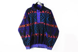 Vintage Fleece Snap Buttons Large abstract pattern 90s winter ski sweater