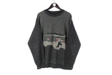 Vintage Golf Sweater XLarge gray black 90's pullover