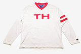 vintage TOMMY HILFIGER big logo sweatshirt Size XL oversized men's rare retro hipster sweater cardigan V neck collar gray red 90s 80s sleeve