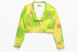 vintage KENZO Jeans women's green jean jacket SIZE 40 authentic wave jeans denim floral pattern print flowers art 80s 90s bomber button up