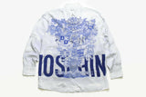 vintage MOSCHINO Jeans women's Shirt Viscosa blouse authentic blue made in Italy retro pattern Cow mooh stylish Size S rare print 90's wear