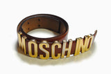 vintage MOSCHINO authentic women's real leather waist belt gold letter brown rare retro 90s 80s original geniuse unique women's luxury style