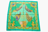 HERMES Scarf 100% Silk Les Bissone De Venise vintage Green boat print pattern authentic Shawl retro style deadstock