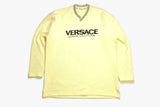 vintage VERSACE JEANS COUTURE authenitc big logo sweater oversized 90s 80s retro hipster streetwear luxury yellow men's sweat greek pattern