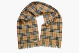 vintage BURBERRYS Scarf Nova Check Plaid brown made in England retro wool hipster casual luxury authentic navy blue beige 90's wear shawl