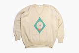 vintage PRINGLE GOLF Sport Jumper men's wool sweater big logo Size XL made in Scotland unisex beige winter sweatshirt retro classic 80's