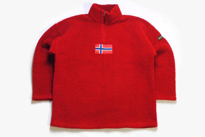 Napapijri 2024 Geographic Sherpa Red Fleece 3/4 Zip Pullover Sweater