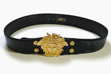 authentic GIANNI VERSACE Medusa big logo belt real leather black gold vintage luxury style rare retro stylish streetwear women's 90's 80's