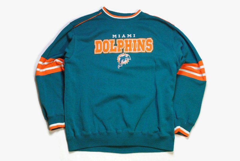 Vintage Miami Dolphins Sweater Mens Large Blue Green Football Sweatshirt  90s USA