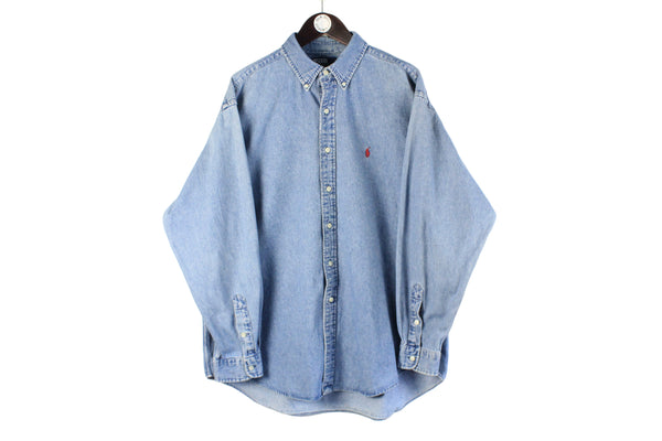Vintage Polo by Ralph Lauren Denim Shirt XLarge blue 90s retro small logo classic jeans wear shirt