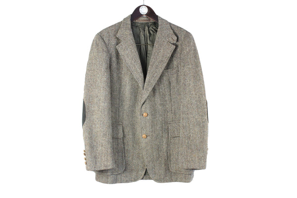 Vintage Harris Tweed Blazer Medium gray 90s 2 buttons wool heavy college university style jacket