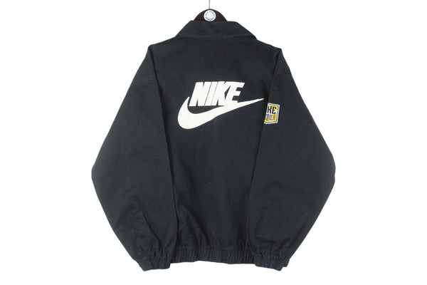 Vintage Nike Premier Sweatshirt Large black big logo heavy cotton 90s retro sport jumper v-neck collared work style