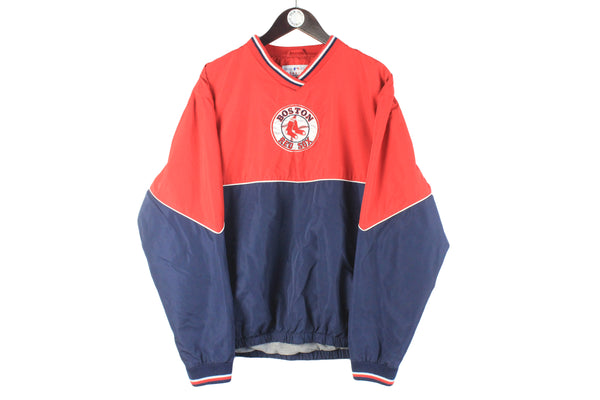 Vintage Boston Red Sox Sweatshirt Large big logo 90s retro baseball anorak jacket light wear sport style USA MLB 