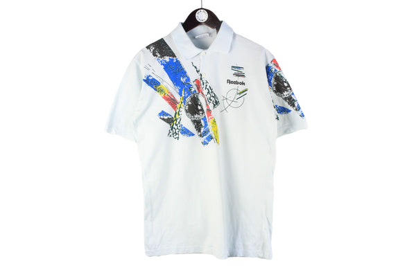 Vintage Reebok T-Shirt Medium abstract pattern light blue 90s retro tennis sport style shirt
