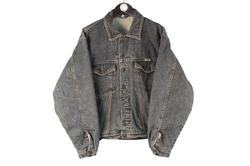 Vintage Wrangler Denim Jacket Large gray 90s retro USA style heavy cotton jacket