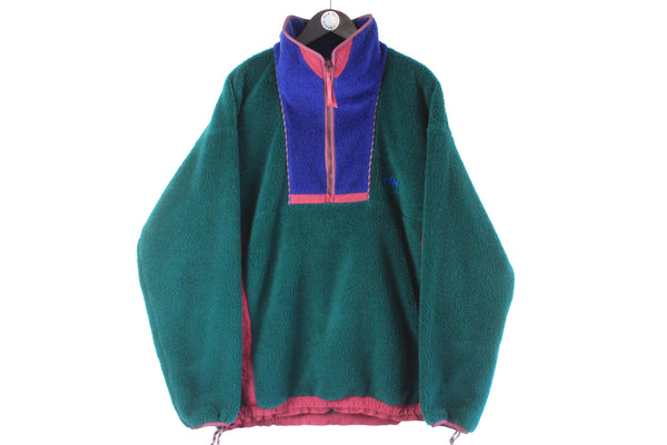 Vintage Helly Hansen Fleece 1/4 Zip XLarge green heavy sweater 90s retro sport style jumper small logo pullover