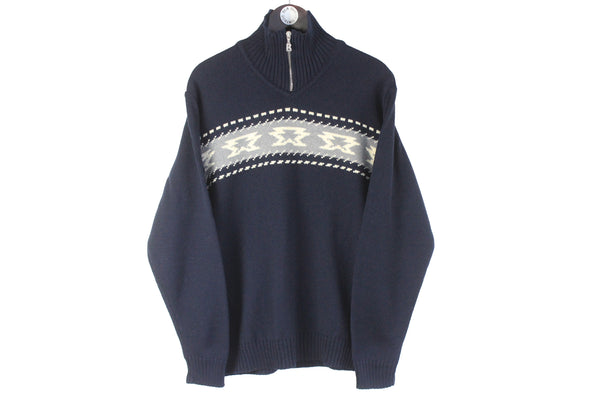 Vintage Bogner Sweater 1/4 Zip Medium navy blue authentic 90s retro classic sport style ski German pullover