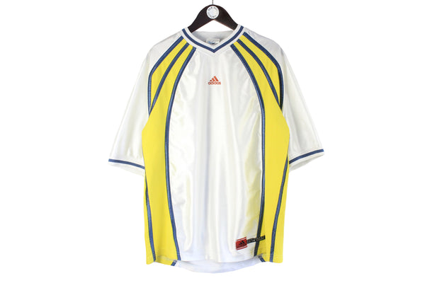 Vintage Adidas T-Shirt Large white yellow v-neck sport style jersey shirt 90s Basketball
