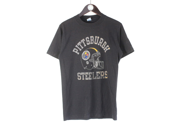Vintage Pittsburgh Steelers Champion NFL T-Shirt Women's Large black big logo football 90s retro crewneck sport style USA shirt