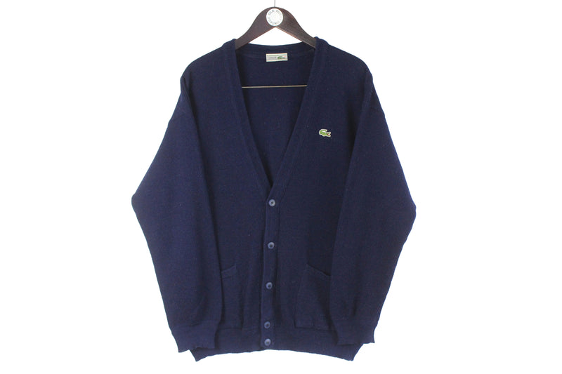 Vintage Lacoste Cardigan Medium deep v-neck pullover sweater 90s retro made in France casual jumper