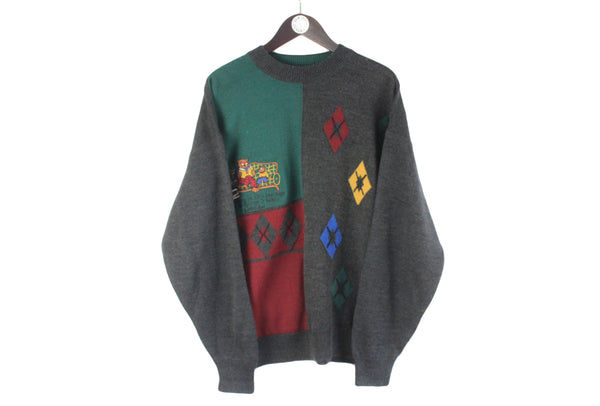 Vintage Carlo Colucci Sweater Large wool crewneck sport style 90s jumper rare retro pullover