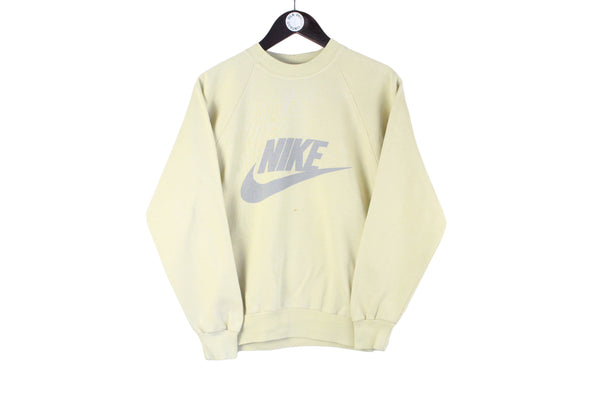 Vintage Nike Sweatshirt Small yellow big logo crewneck sport style jumper 80s made in Denmark crewneck pullover