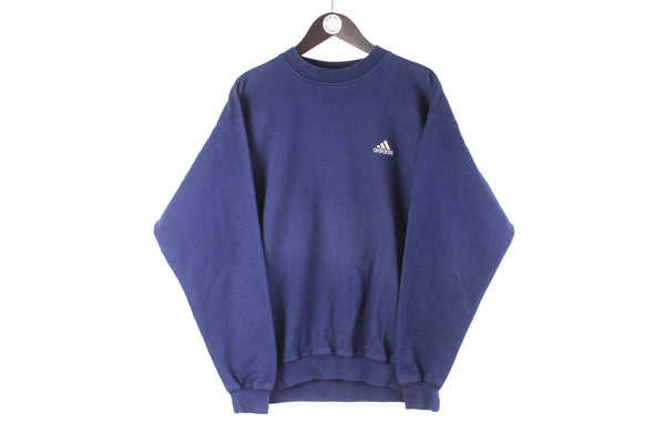 Vintage Adidas Sweatshirt Large navy blue small logo 90s retro crewneck sport style jumper