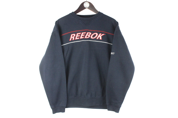 Vintage Reebok Sweatshirt Medium navy blue big logo 90s retro sport style jumper crewneck